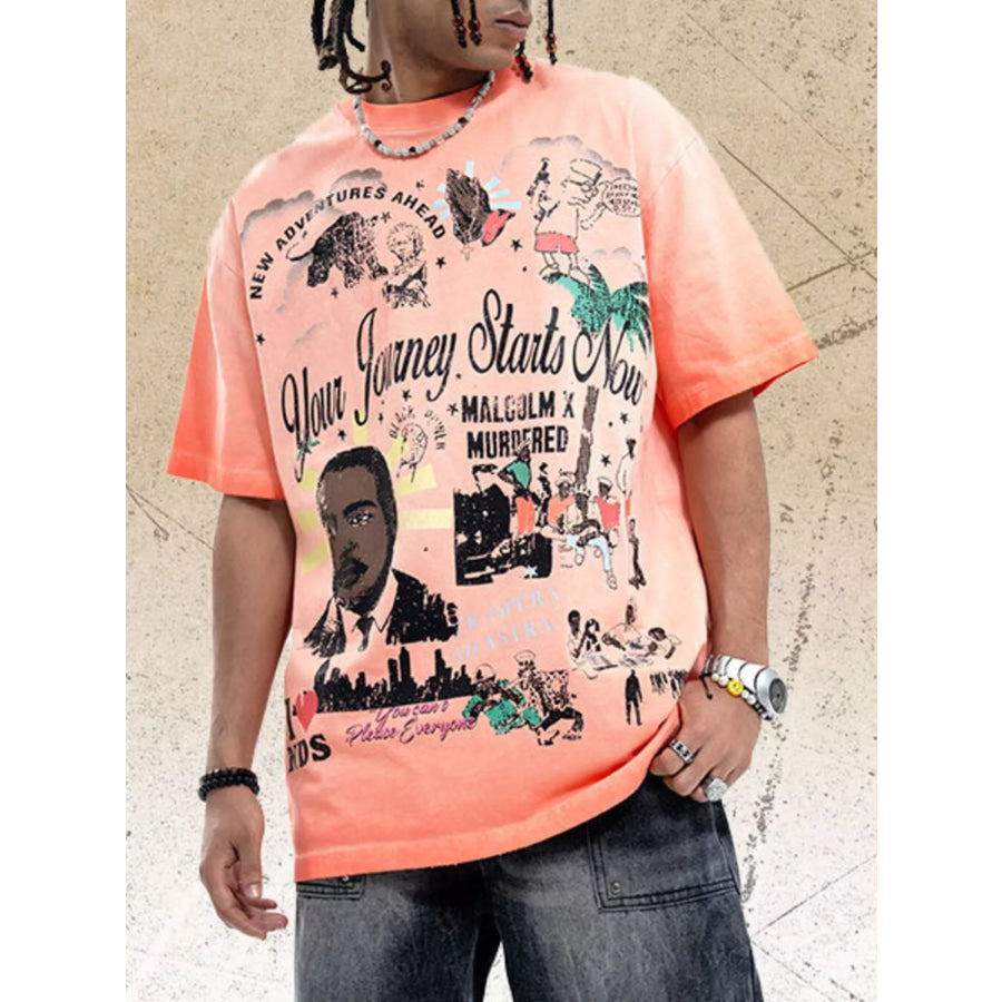 Men’s Graphic Round Neck T-Shirt Purple / S Apparel and Accessories
