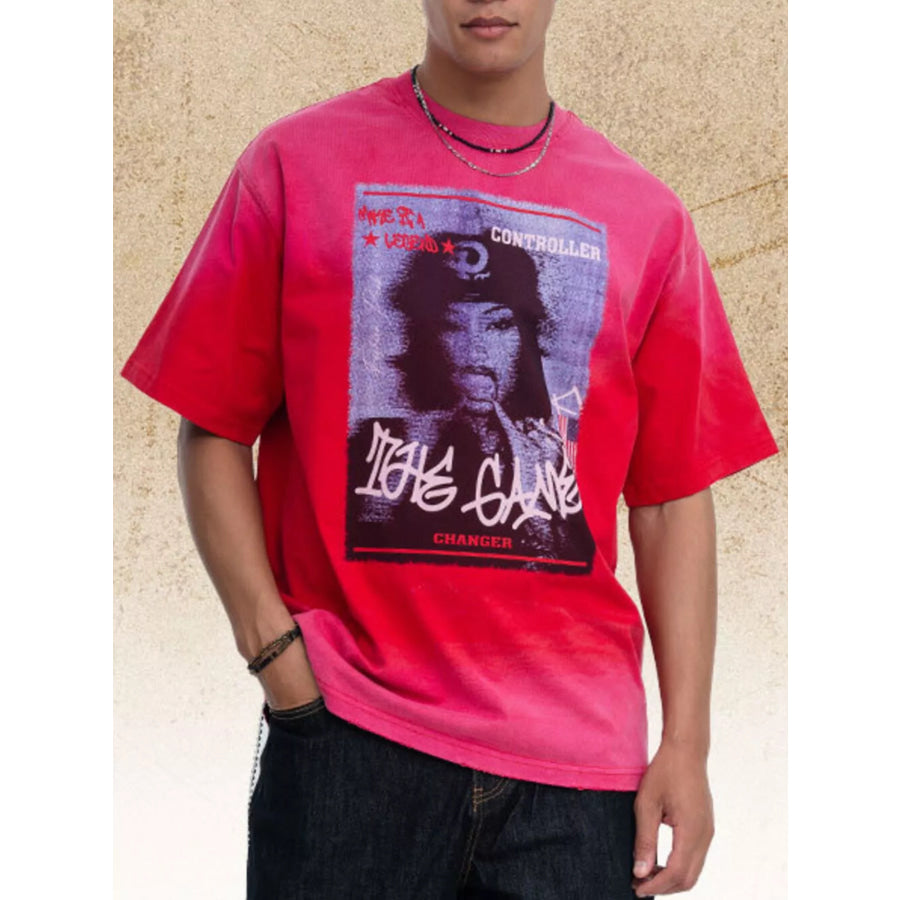 Men’s Graphic Round Neck T-Shirt Red / S Apparel and Accessories