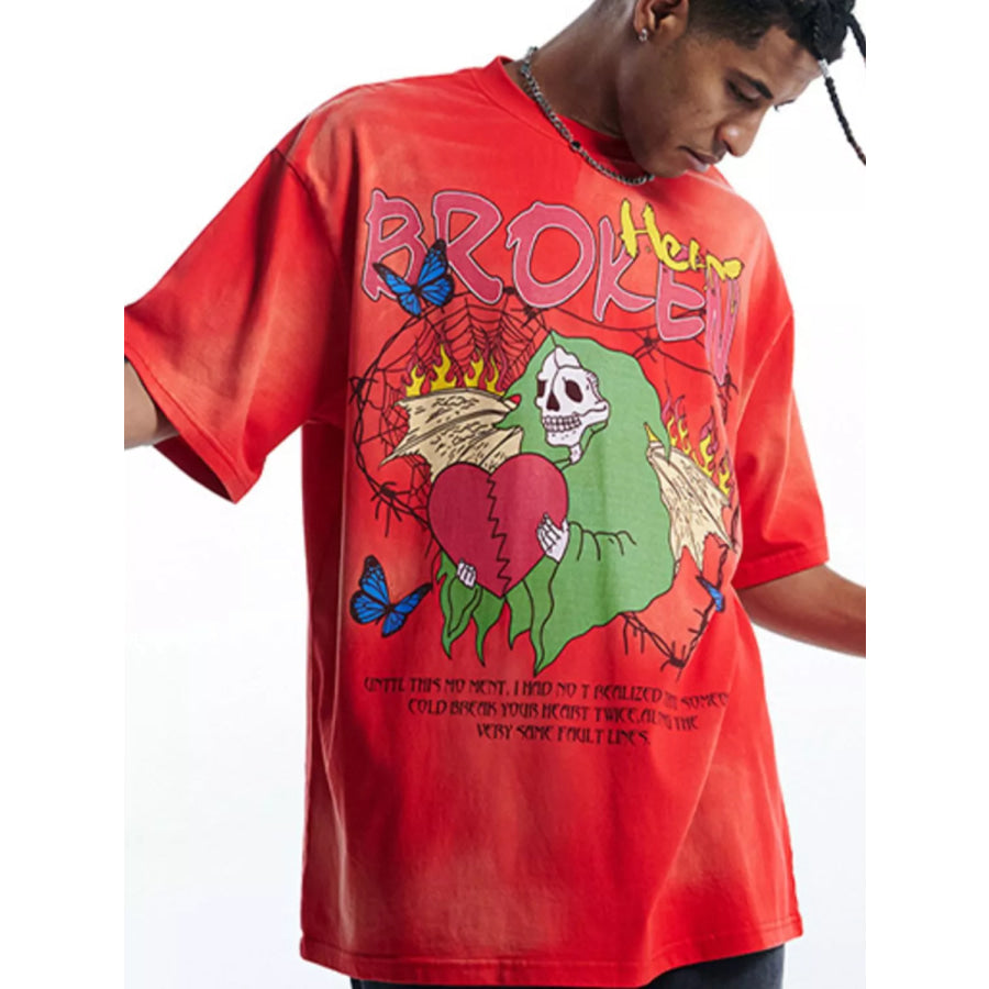 Men’s Graphic Round Neck T-Shirt Red / S Apparel and Accessories