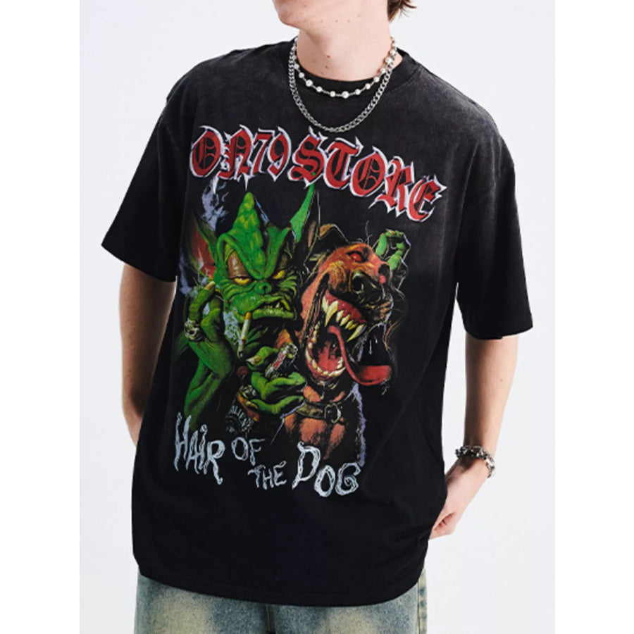 Men’s Graphic Round Neck T-Shirt Wash Black / S Apparel and Accessories