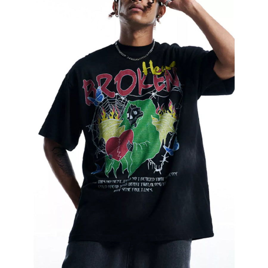 Men’s Graphic Round Neck T-Shirt Wash Black / S Apparel and Accessories
