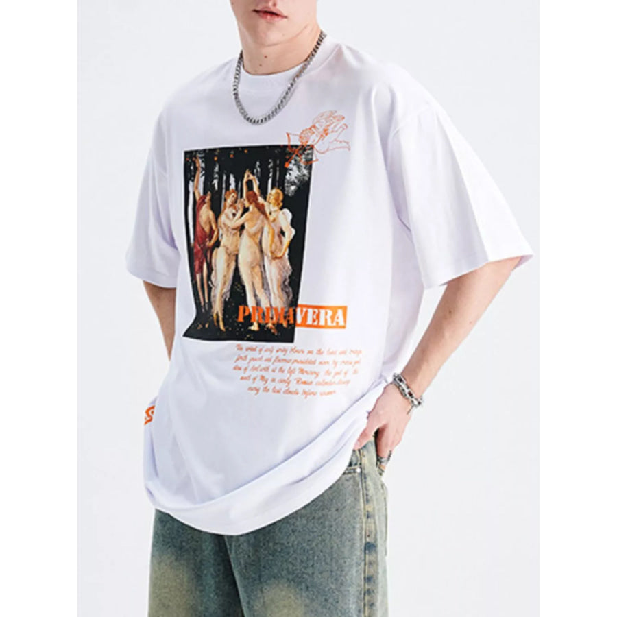 Men’s Graphic Round Neck T-Shirt White / S Apparel and Accessories