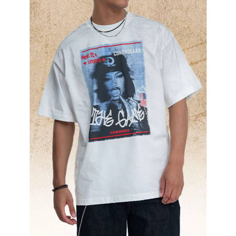 Men’s Graphic Round Neck T-Shirt White / S Apparel and Accessories