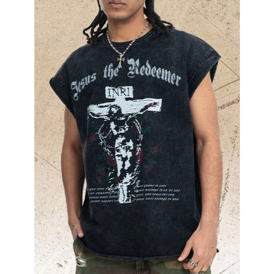 Men’s Graphic Round Neck Tank Top Black / M Apparel and Accessories
