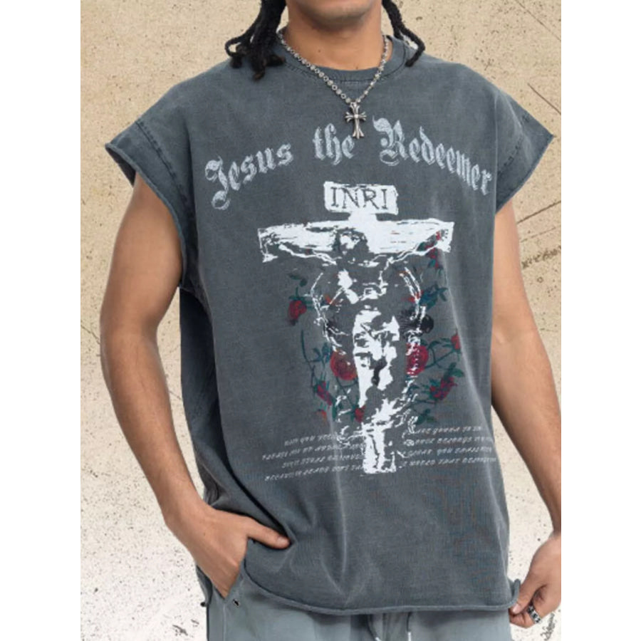 Men’s Graphic Round Neck Tank Top Gray / M Apparel and Accessories