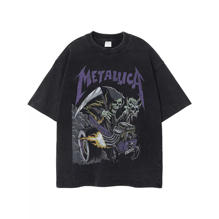 Men’s Graphic Round Neck Vintage Wash T-Shirt Black / M Apparel and Accessories
