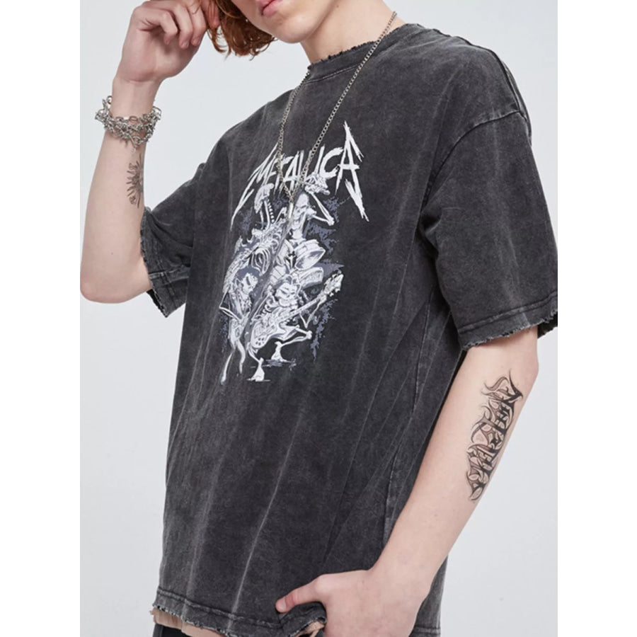 Men’s Graphic Round Neck Wash T-Shirt Apparel and Accessories