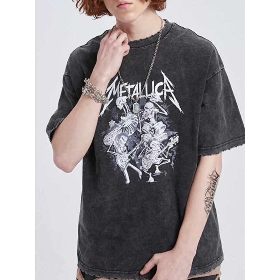 Men’s Graphic Round Neck Wash T-Shirt Black / M Apparel and Accessories