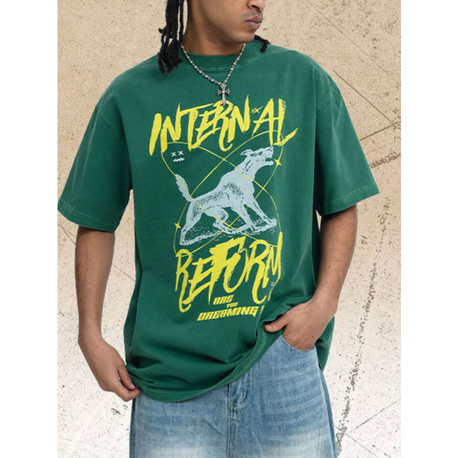 Men’s Graphic Short Sleeve Oversized T-Shirt Dark Green / S Apparel and Accessories