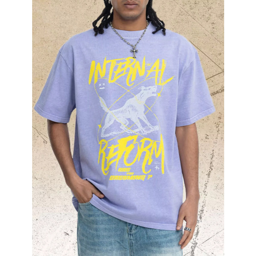 Men’s Graphic Short Sleeve Oversized T-Shirt Light Purple / S Apparel and Accessories