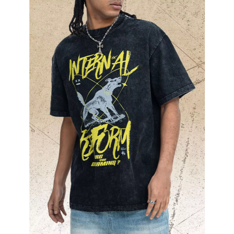 Men’s Graphic Short Sleeve Oversized T-Shirt Washed Black / S Apparel and Accessories