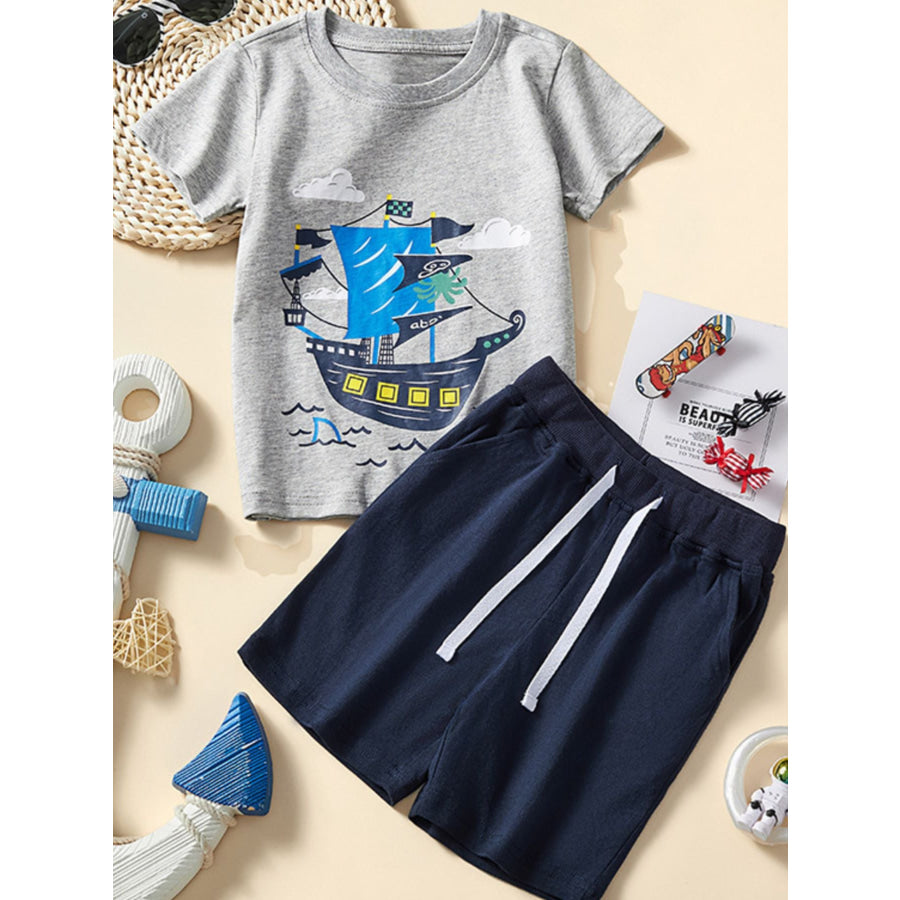 Men’s Graphic Short Sleeve Tee and Shorts Set Gray / 3Y Apparel and Accessories