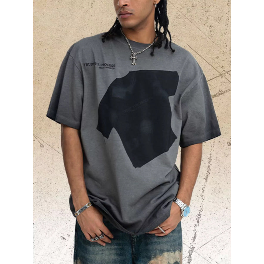 Men’s Graphic Washed Round Neck T-Shirt Grey / S Apparel and Accessories