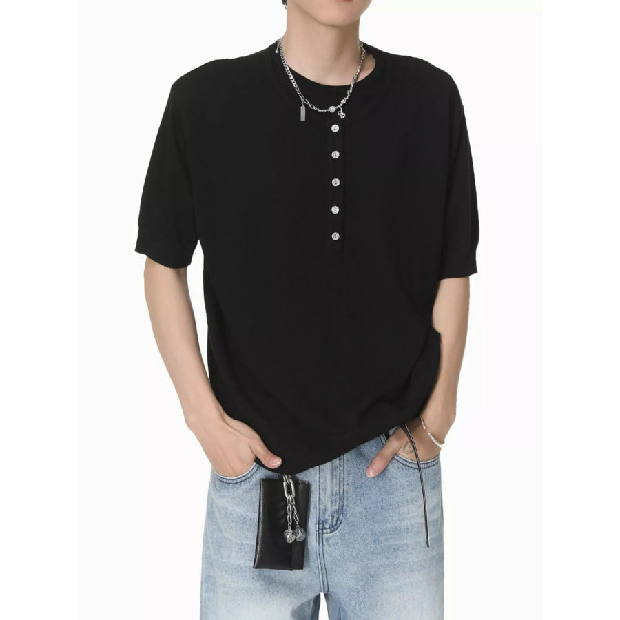 Men’s Henley T-Shirt with Button Detail Black / M