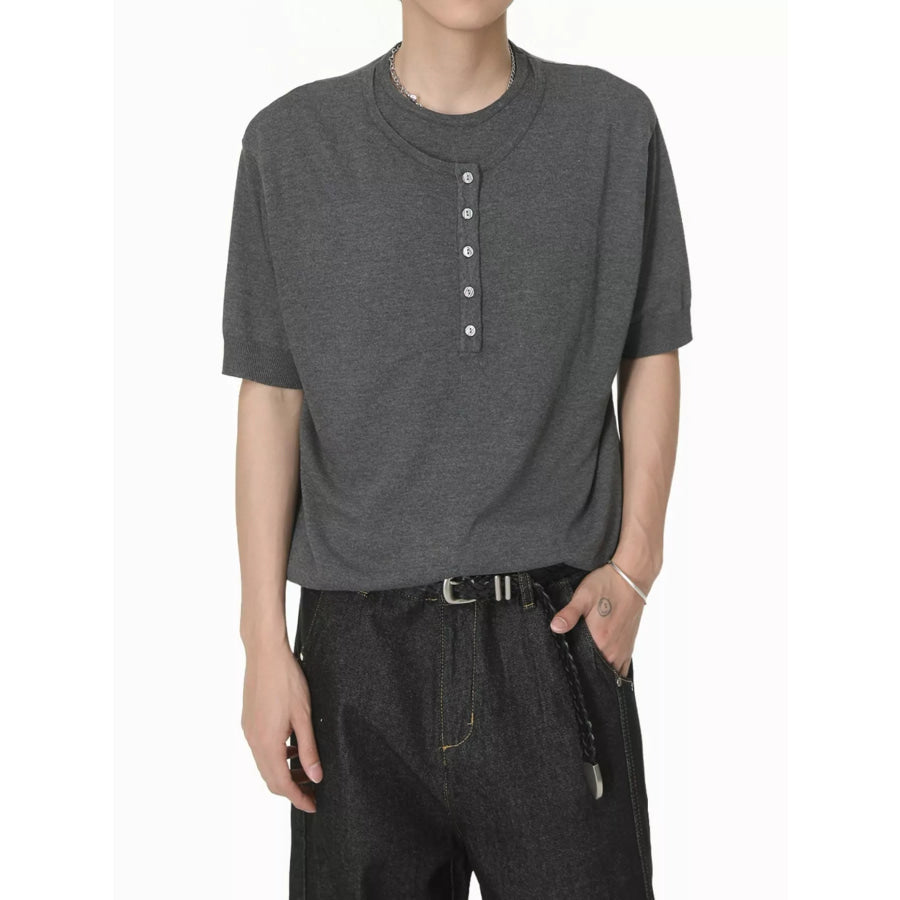 Men’s Henley T-Shirt with Button Detail Grey / M