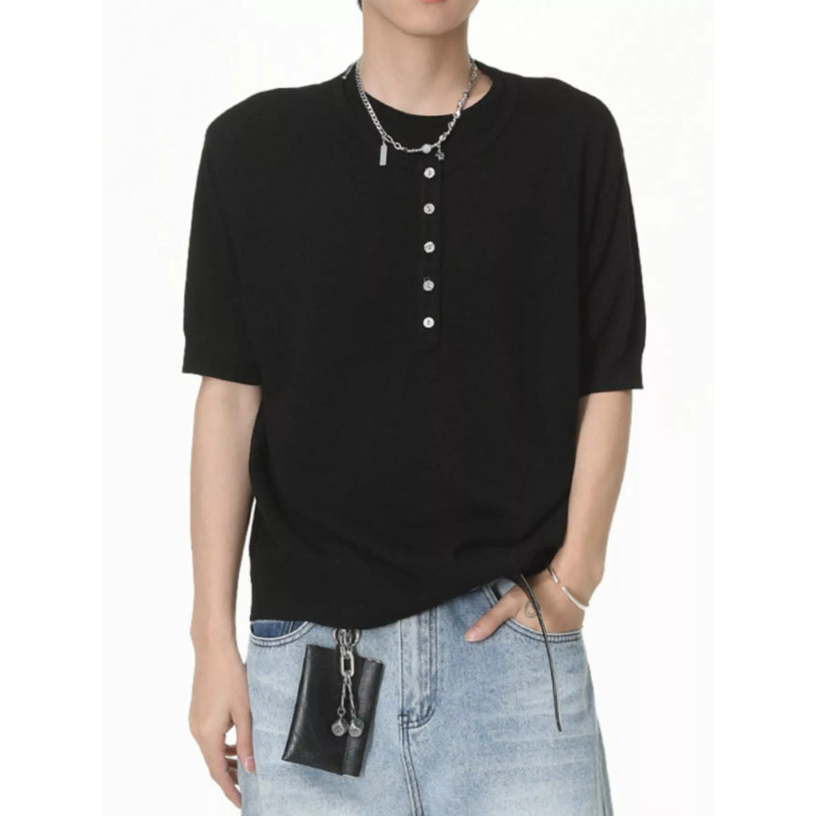 Men’s Henley T-Shirt with Button Detail