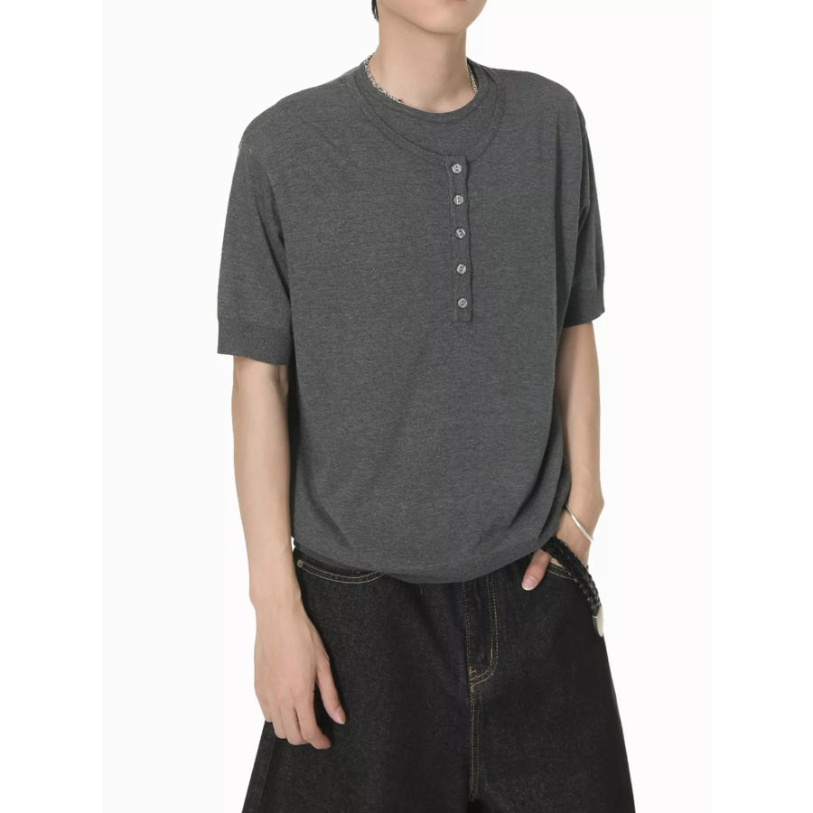 Men’s Henley T-Shirt with Button Detail
