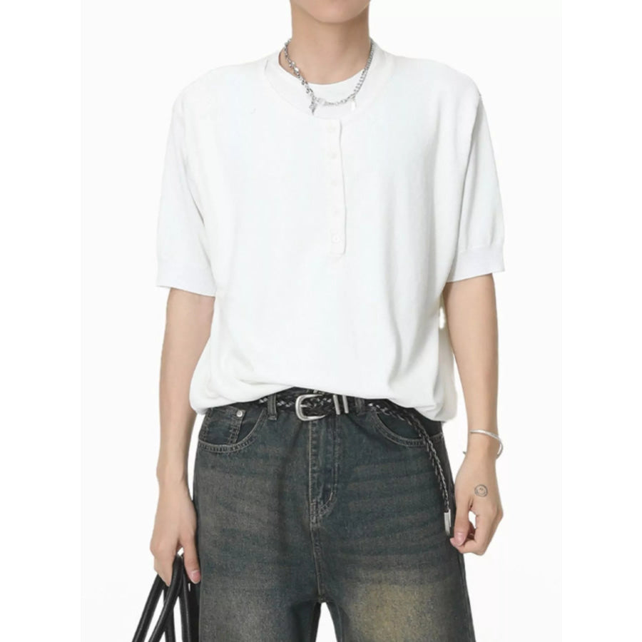 Men’s Henley T-Shirt with Button Detail White / M