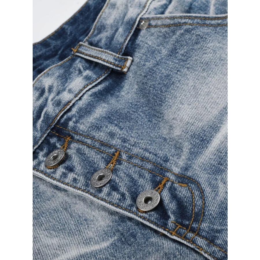 Men’s High-Waisted Asymmetric Button-Fly Wide-Leg Denim Capris Apparel and Accessories
