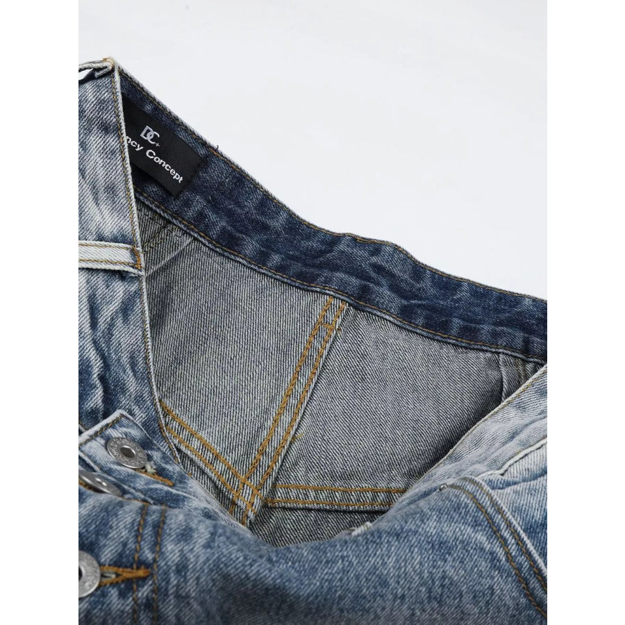Men’s High-Waisted Asymmetric Button-Fly Wide-Leg Denim Capris Apparel and Accessories