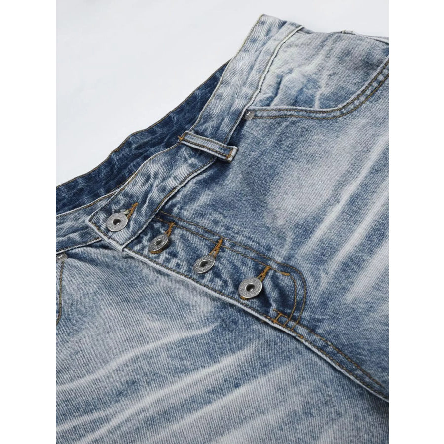 Men’s High-Waisted Asymmetric Button-Fly Wide-Leg Denim Capris Apparel and Accessories