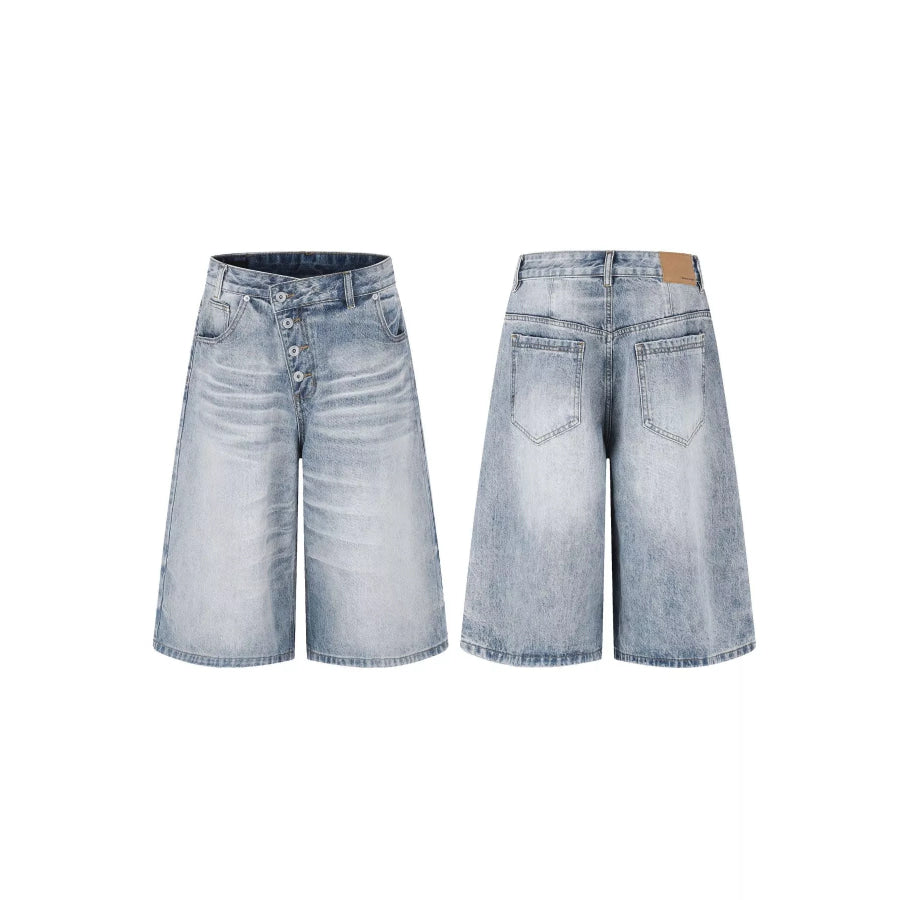 Men’s High-Waisted Asymmetric Button-Fly Wide-Leg Denim Capris Apparel and Accessories
