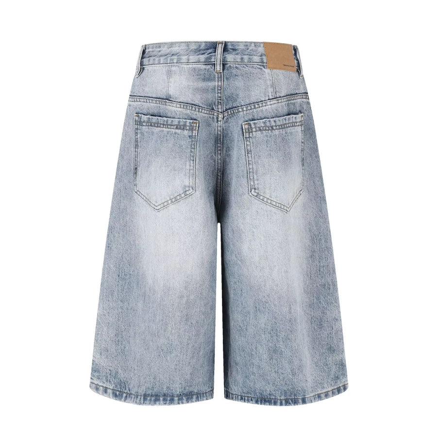 Men’s High-Waisted Asymmetric Button-Fly Wide-Leg Denim Capris Apparel and Accessories