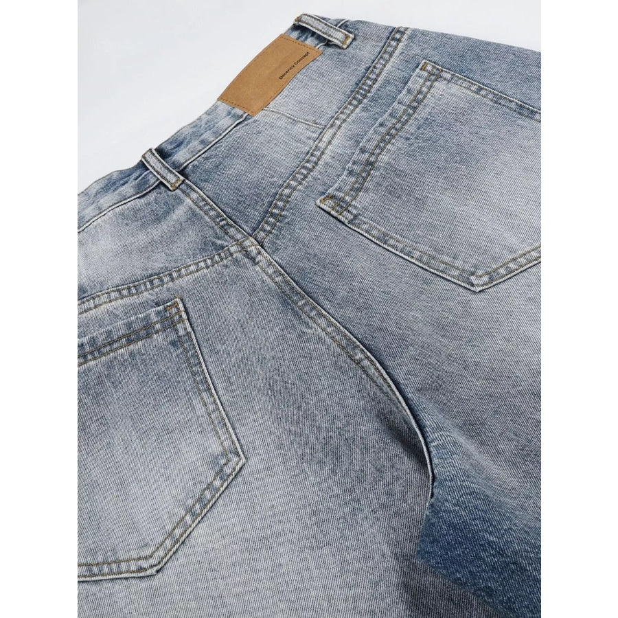 Men’s High-Waisted Asymmetric Button-Fly Wide-Leg Denim Capris Apparel and Accessories