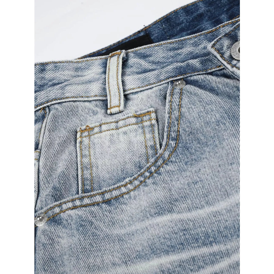 Men’s High-Waisted Asymmetric Button-Fly Wide-Leg Denim Capris Apparel and Accessories
