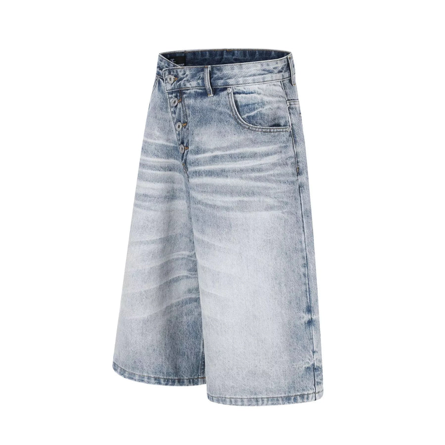 Men’s High-Waisted Asymmetric Button-Fly Wide-Leg Denim Capris Apparel and Accessories