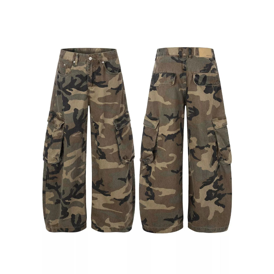 Men’s High-Waisted Camouflage Cargo Wide-Leg Pants Apparel and Accessories