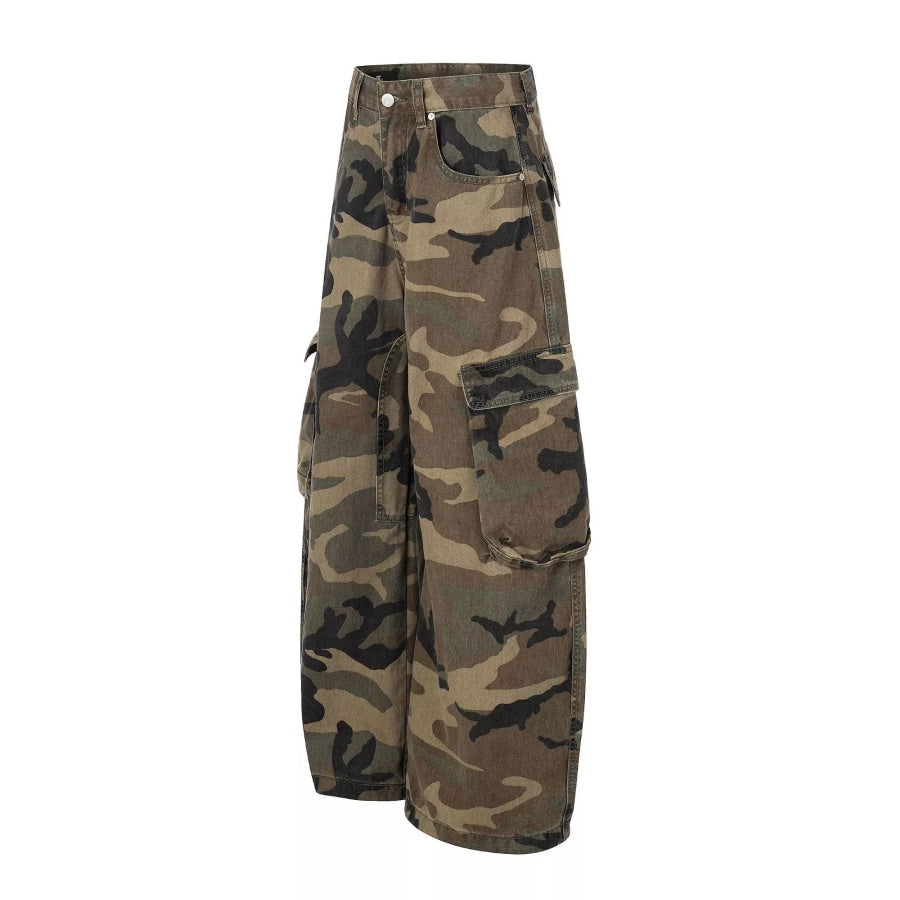 Men’s High-Waisted Camouflage Cargo Wide-Leg Pants Apparel and Accessories