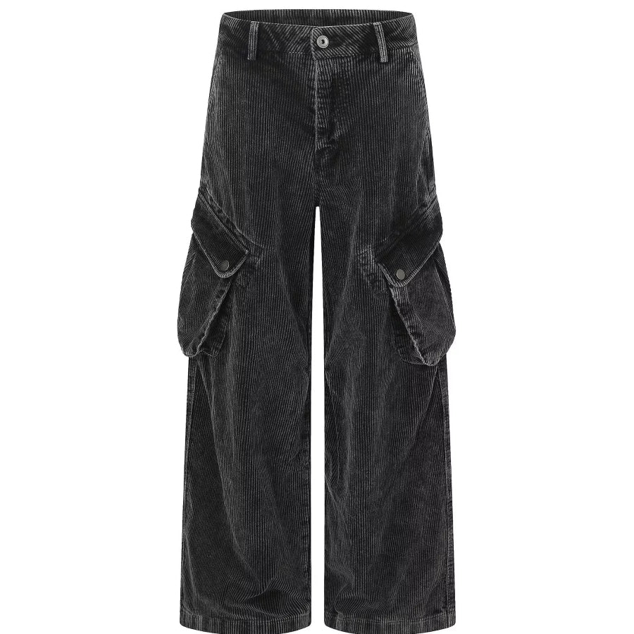 Men’s High-Waisted Corduroy Cargo Pants Black / S Apparel and Accessories