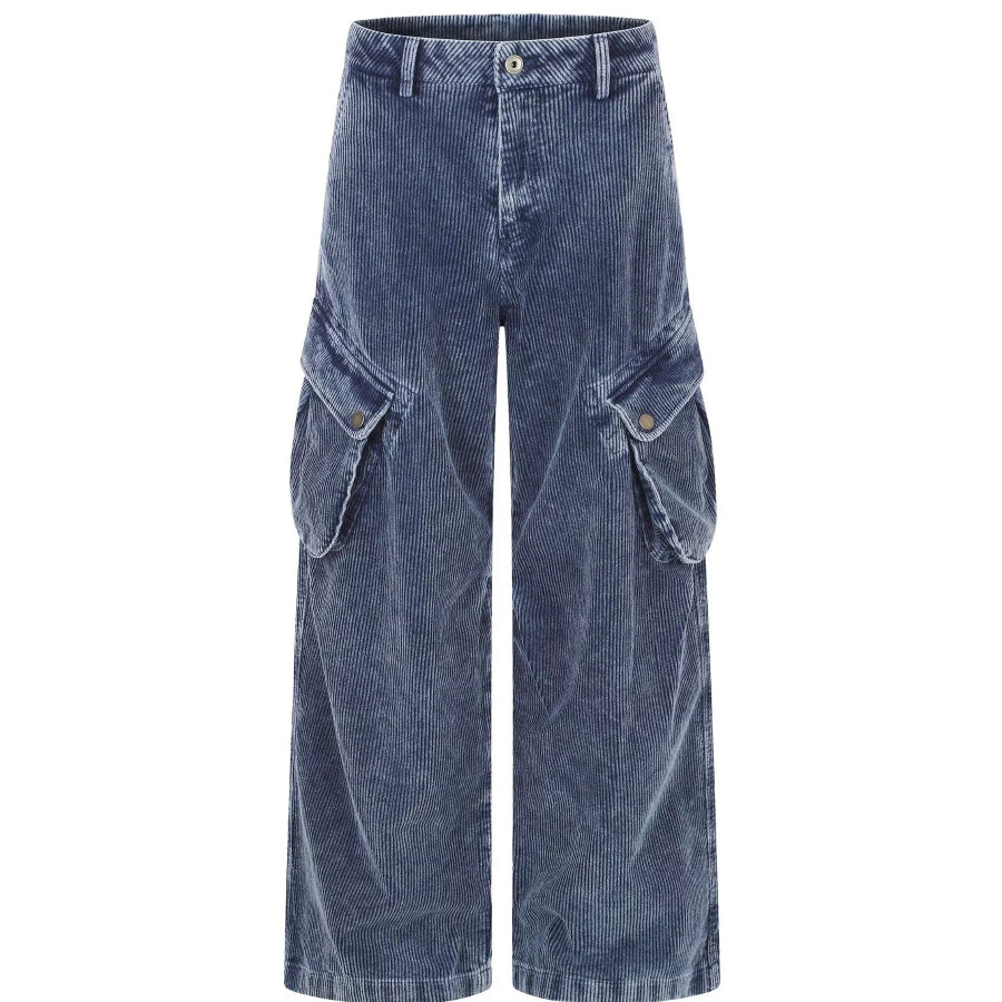 Men’s High-Waisted Corduroy Cargo Pants Dusty Blue / S Apparel and Accessories