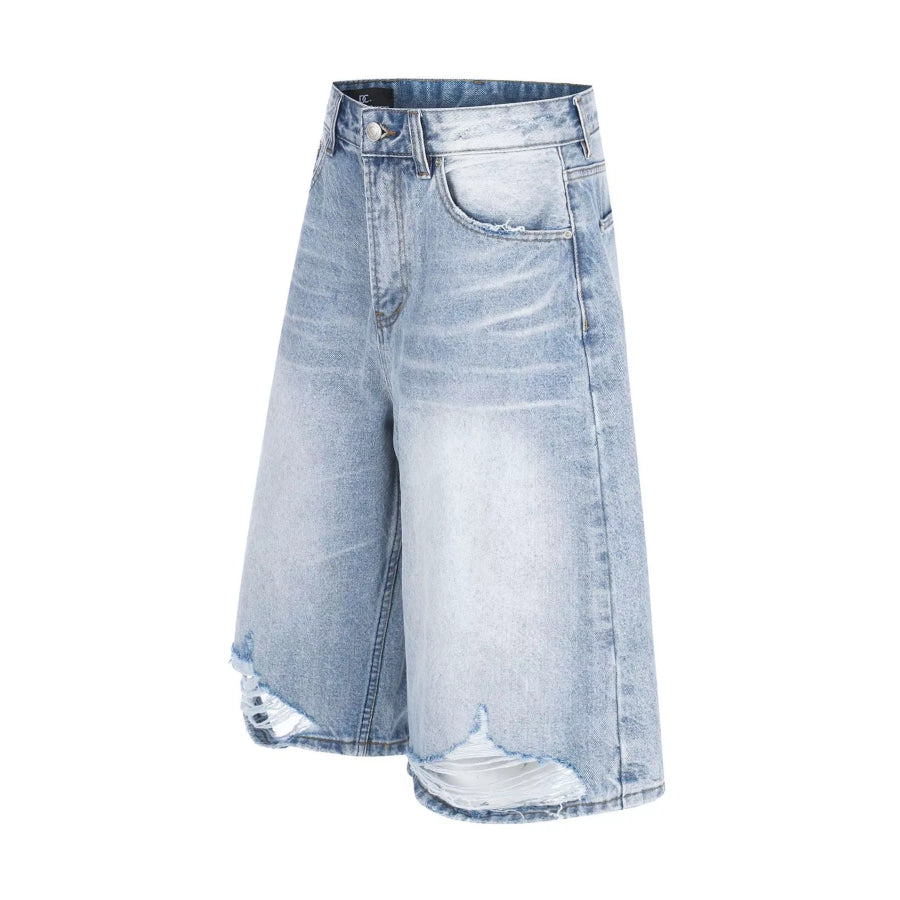 Men’s High-Waisted Distressed Denim Capris Blue / S Apparel and Accessories