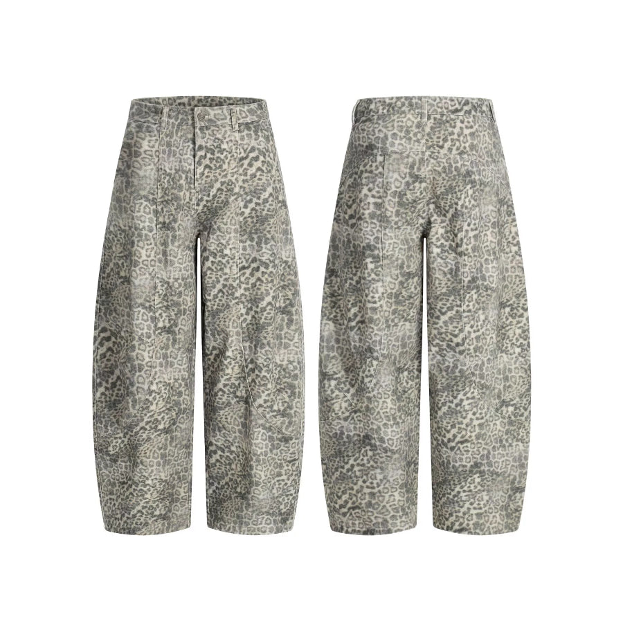 Men’s High-Waisted Leopard Print Wide-Leg Barrel Pants Apparel and Accessories