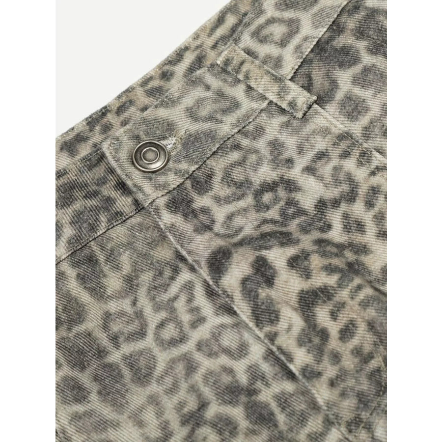 Men’s High-Waisted Leopard Print Wide-Leg Barrel Pants Apparel and Accessories