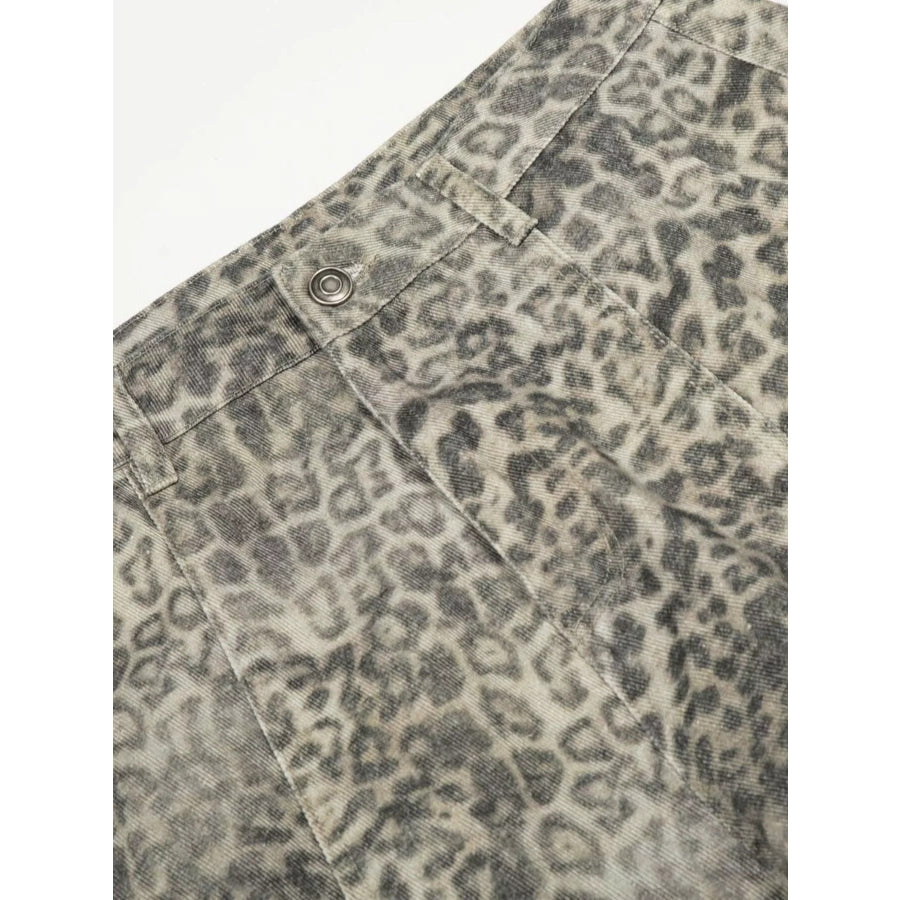 Men’s High-Waisted Leopard Print Wide-Leg Barrel Pants Apparel and Accessories