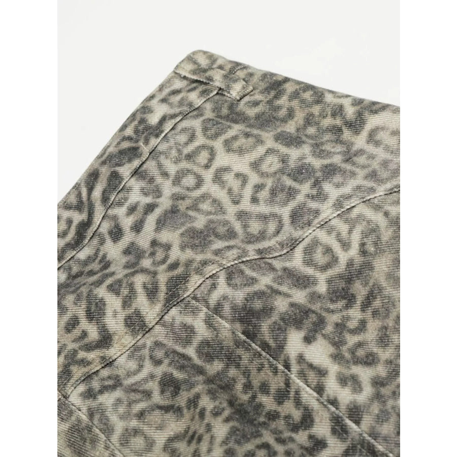Men’s High-Waisted Leopard Print Wide-Leg Barrel Pants Apparel and Accessories
