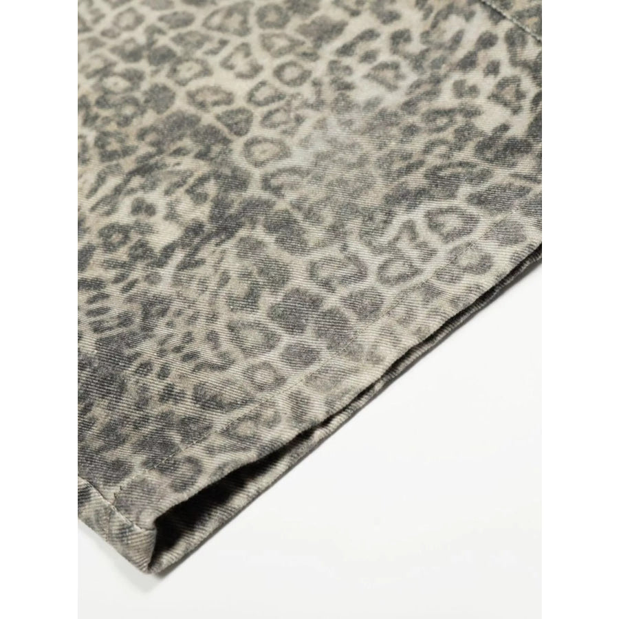 Men’s High-Waisted Leopard Print Wide-Leg Barrel Pants Apparel and Accessories