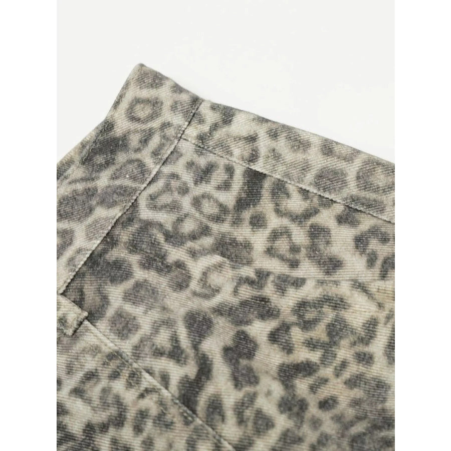 Men’s High-Waisted Leopard Print Wide-Leg Barrel Pants Apparel and Accessories