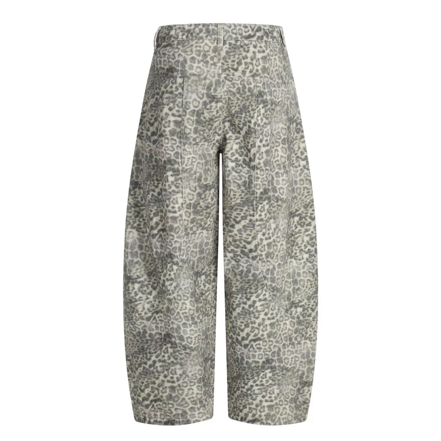Men’s High-Waisted Leopard Print Wide-Leg Barrel Pants / S Apparel and Accessories