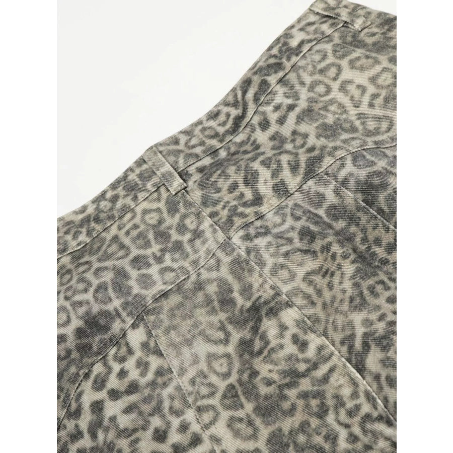 Men’s High-Waisted Leopard Print Wide-Leg Barrel Pants Apparel and Accessories