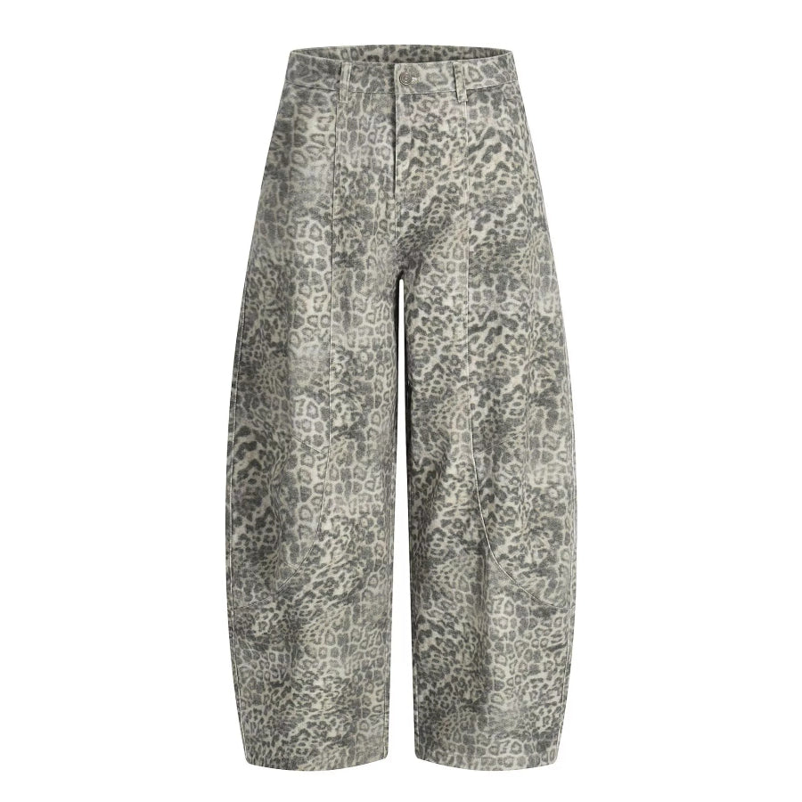 Men’s High-Waisted Leopard Print Wide-Leg Barrel Pants / S Apparel and Accessories