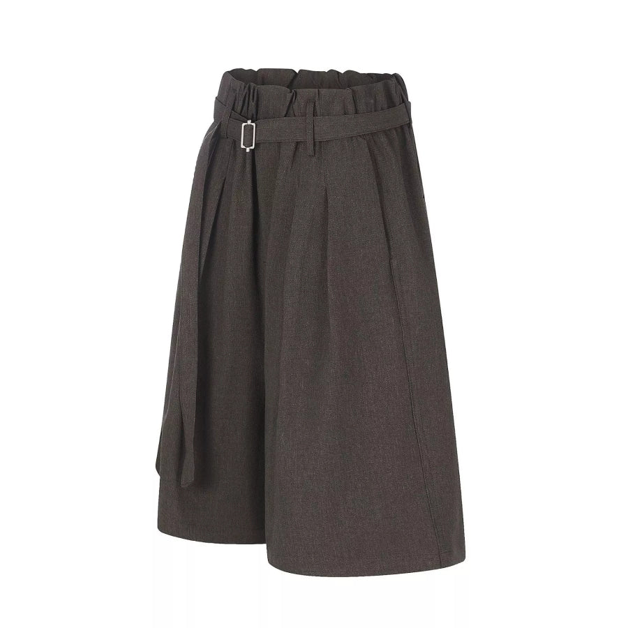 Men’s High-Waisted Paperbag Waist Wide-Leg Capris Brown / S Apparel and Accessories