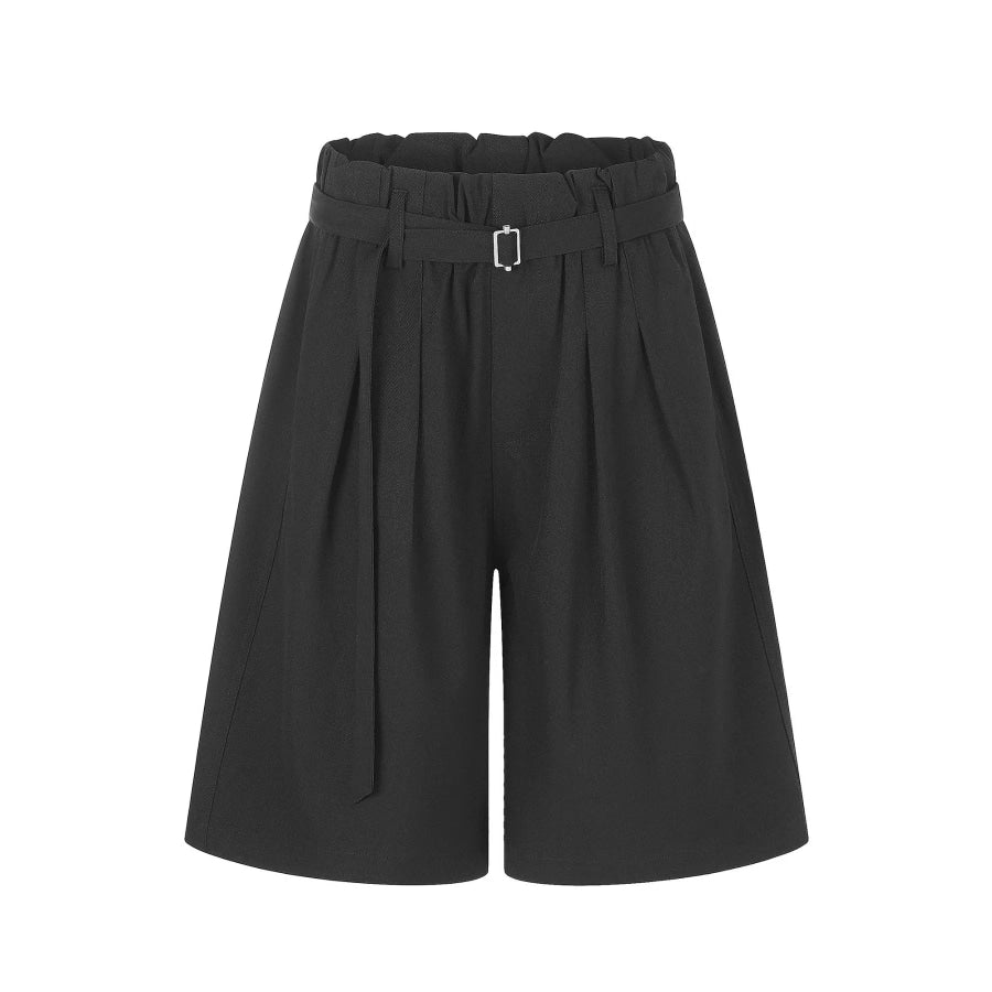 Men’s High-Waisted Paperbag Waist Wide-Leg Capris Black / S Apparel and Accessories