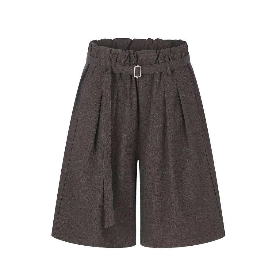 Men’s High-Waisted Paperbag Waist Wide-Leg Capris Brown / S Apparel and Accessories