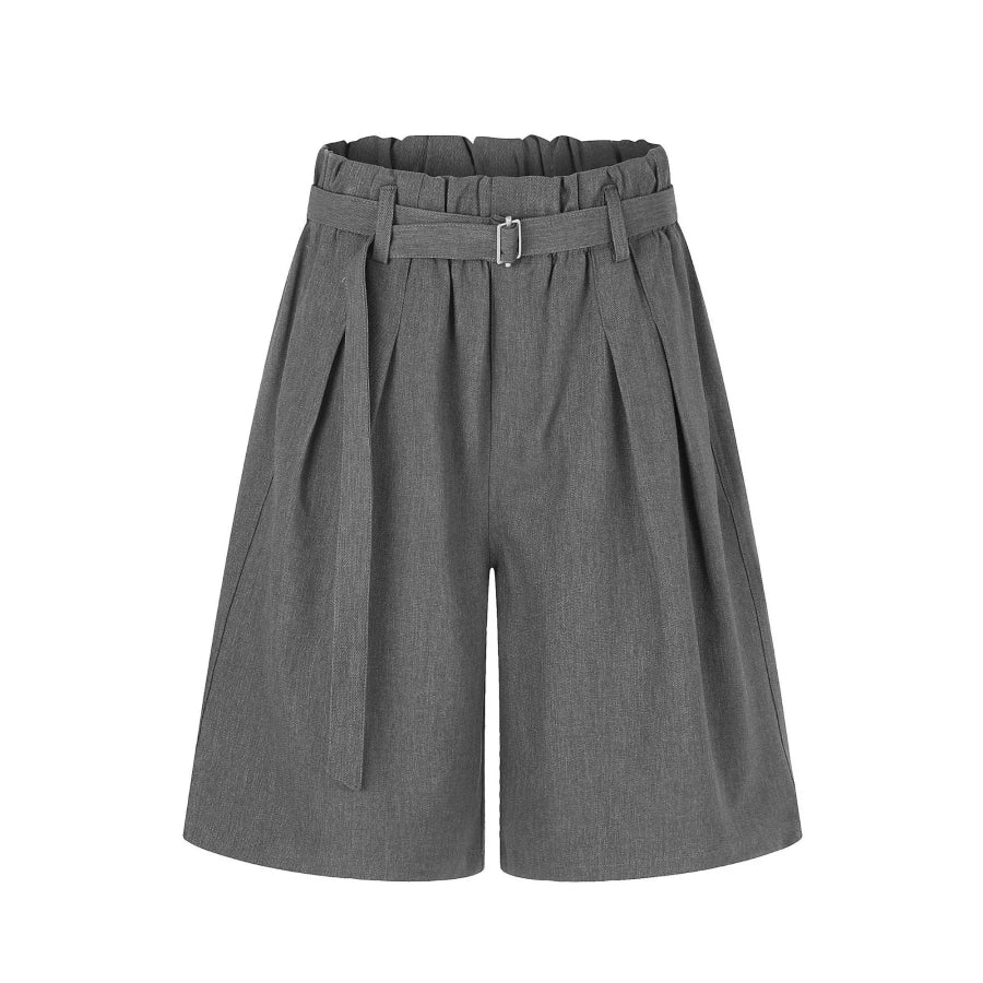 Men’s High-Waisted Paperbag Waist Wide-Leg Capris Grey / S Apparel and Accessories