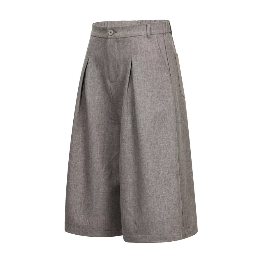 Men’s High-Waisted Pleated Wide-Leg Capri Pants Khaki / S Apparel and Accessories