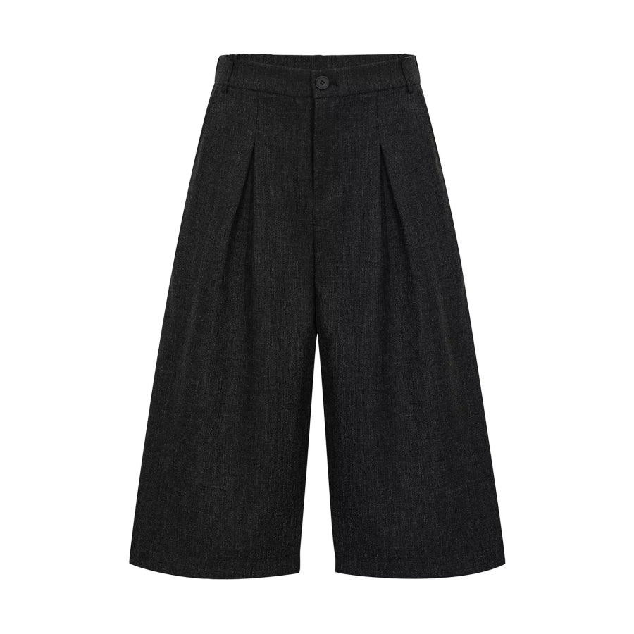 Men’s High-Waisted Pleated Wide-Leg Capri Pants Black / S Apparel and Accessories